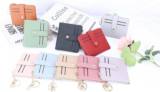 Airkit Small Wallets Woman RFID Blocking Leather Credit Card Holder - with ID Window - Card Wallets for Women - with Zipper Coin Purse - Keychain Wallet
