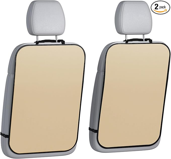 lebogner Back Seat Cover for Kids, 2 Pack Kick Mats Backseat Protector, Car Interior Travel Accessories Waterproof Kick Guard for Vehicles to Protect from Dirt, Mud & Scratches of Kids Feet, Beige