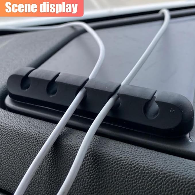 5 Pack Adhesive Cable Clips, Car Cord Holder Cable Clips, USB Charger Holders for Cords, Wall Organizer Wire Management, Wire Organizer Accessories for Car, Nightstand, Home, Office (Black)