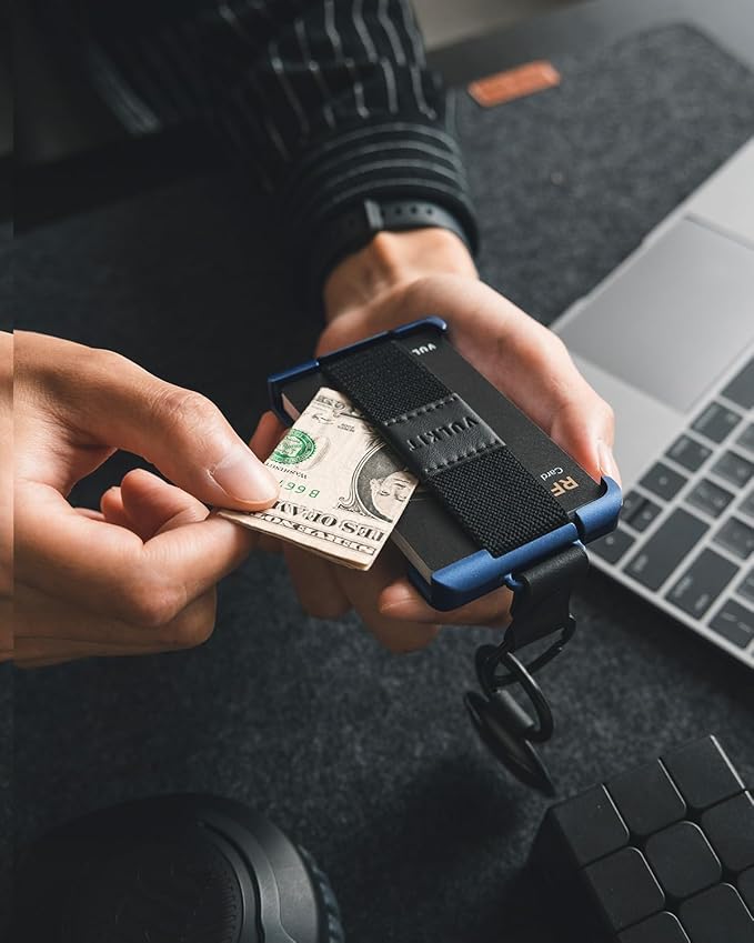 VULKIT Minimalist Slim Wallet For Men Front Pocket Alumimum Credit Card Holder Wallet With RFID/NFC Blocking Cards Navy
