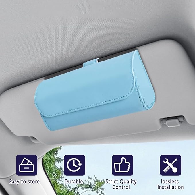 Sunglasses Holder for Car Sun Visor, Sunglass Organizer for Car, Magnetic Leather Eyeglasses Protective Storage Case, Waterproof Glasses Organizer Visor Accessories for Vehicles (Blue)