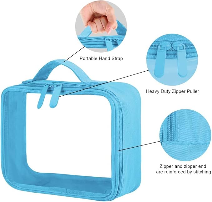 ANRUI TSA Approved Toiletry Bag with Handle Strap, Clear Travel Liquids Toiletries & Cosmetics Organizer Carry-On Luggage for Women and Men 3 Pack (Same Size), 3 - Blue, 3 Count (Pack of 1), Clear