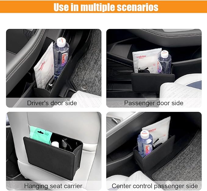Car Trash Can, Auto Leather Trash Bin Garbage Organizer Holder with One Roll Trash Bag, Mini Foldable Dustbin Storage Bag Container, Multi-Function Trash Box for Car SUV (Black)