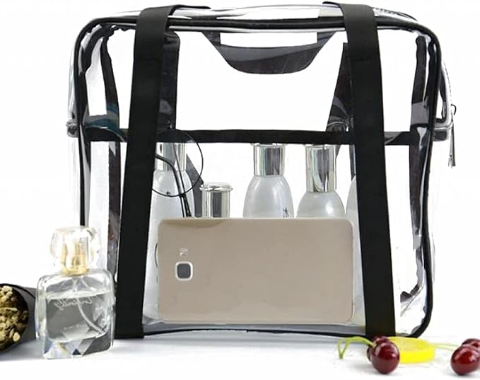 SxoSyo Clear Makeup Bags Large Travel Toiletry Bag for Women Transparent Bag Clear Cosmetic Bags with Handle Bathroom Organizer (black)