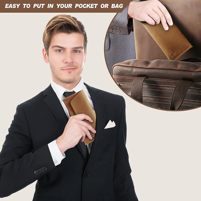 Ringsun Genuine Leather Cash Envelopes, Reusable Budget Envelope, Retro Clutch for Men & Women, Minimalist Wallet, Bourbon Brown