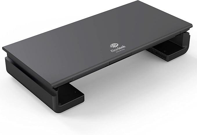 Klearlook Computer Monitor Stand for Desk, Adjustable Foldable Monitor Riser with Storage Drawer & Tablet Phone Holder for Office, Home, Laptop, Desktop (Black)