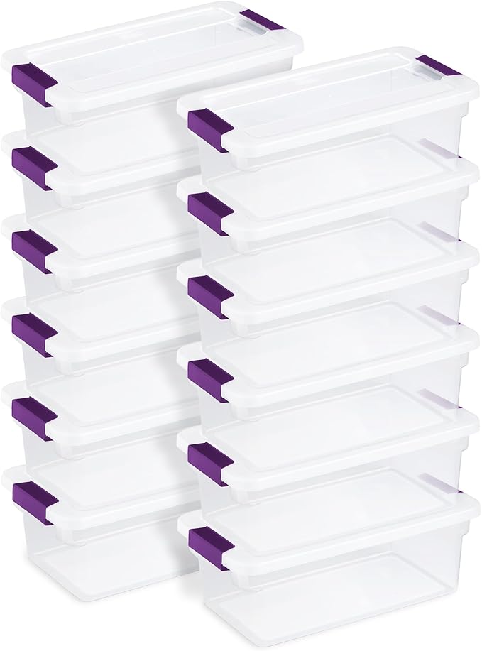 Sterilite 12-Pack 6 Quart ClearView Latch Box, Stackable Organizer Bins with Latching Lids - Clear Plastic Organization Containers for Closet, Bedroom, Shelving Units and Everyday Home Storage