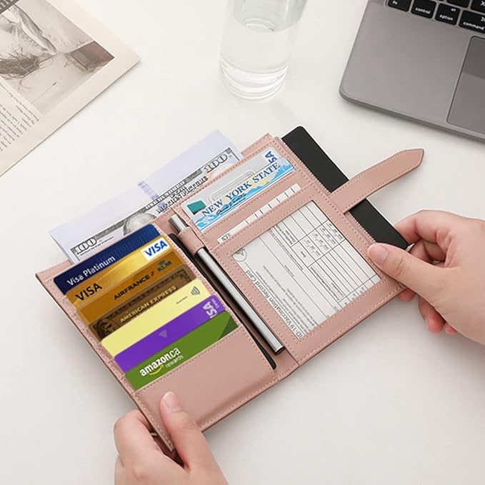 Passport Holder for Family,RFID Travel Document Organizer for Women,RFID Passport Wallet with Airtag Holder,Family Passport Protector Case, Anti-Lost Travel Essentials(Air tag Not Included)