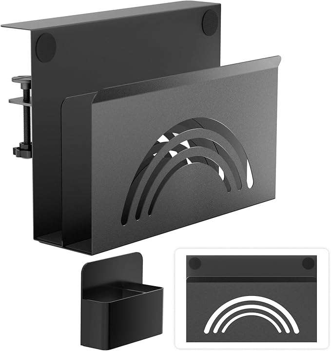 Onemake 2-Tier Rainbow Desk Side Storage, No Drill Laptop Holder, Clamp on Desks Shelf with Magnetic Pen Holder, Hanging Desk Organizer for Home Office, Fits Flat Edge Tables 0.4" to 2.3"