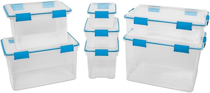 Sterilite 4-Pack 54 Quart Gasket Box, Home Storage Organizer Bins with Lids - Stackable Clear Plastic Containers for Bedroom, Bathroom, Garage, Basement, or Attic