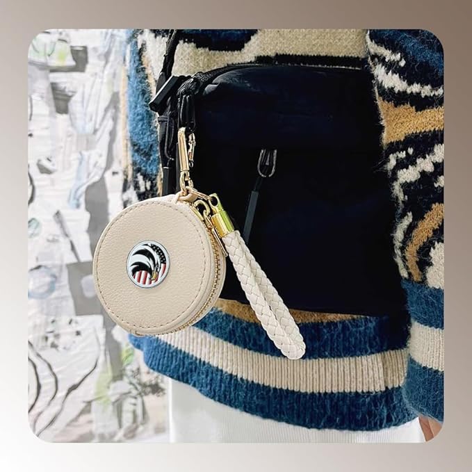 Leather Zipper Pouch Change Purse, Beige PU Leather Round Zipper Coin Purse, Small Coin Bag, Portable Change Wallet, Coin Purses Organizer Storage Pouch (White Bald Eagle)