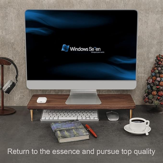 Monitor Stand with 4 USB Ports Walnut Wood Riser for iMac Laptop Computer Monitor ??A Sturdy Computer Stand to Elevate Your Screen and Reduce Eye Strain and Maintain Body Position