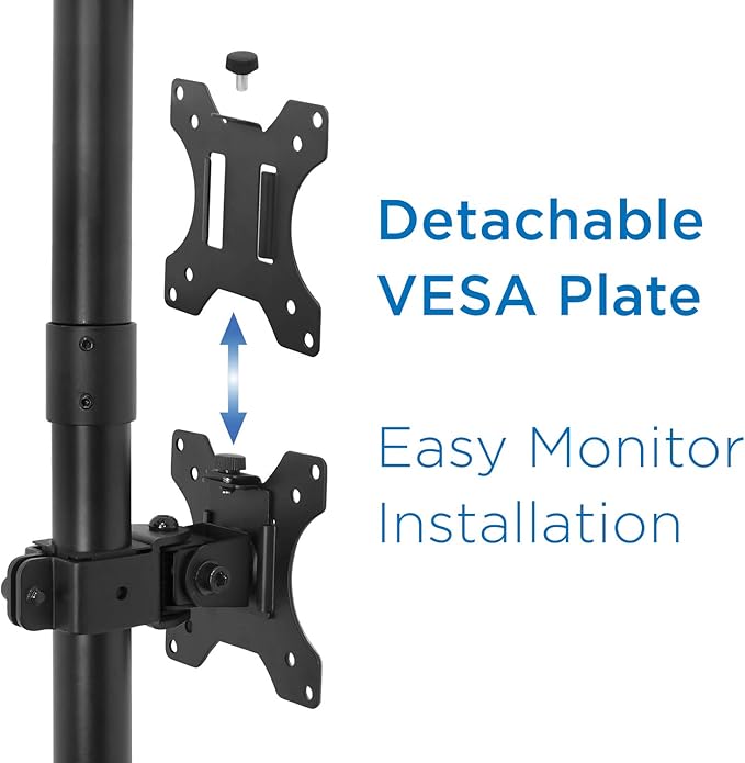 Mount-It! Vertical Dual Monitor Mount | Stacked Monitor Desk Stand | Fits 2 Computer Screens 19 20 21 22 23 24 27 32 Inches | C-Clamp and Grommet Bases | VESA 75 100 Compatible