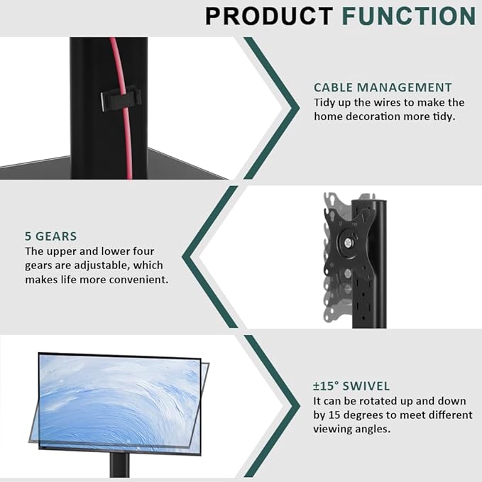 Monitor Stand for 13"–32" Screens Swivel Computer Monitor Holder Freestanding 5 Height Adjustable TV Stand VESA 80x80mm/95x95mm Holds up to 77lbs