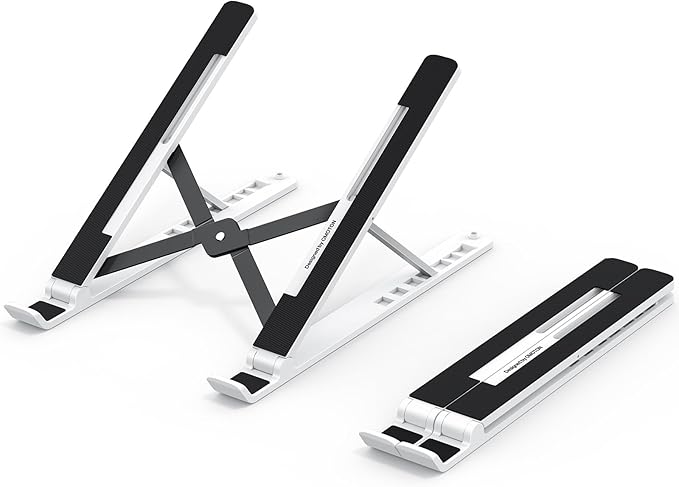 OMOTON Laptop Stand, Laptop Stand for Desk Ergonomic 7-Levels Angles Adjustable Computer Stand, Portable ABS Laptop Riser Holder Compatible with All Laptops and iPad(10-15.6", White