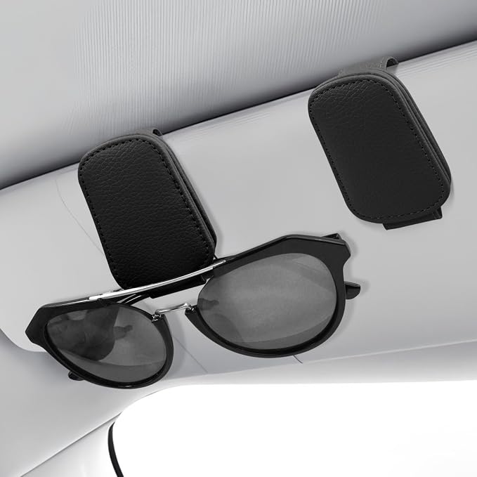 2-Pack Magnetic Sunglass Holder for Car Visor - Suede (Black) | Premium Suede Wrapped, Aluminum Core, Magnetic Grip, Clip to Visor, Holds Eyewear/Cards, Fits Most Vehicles