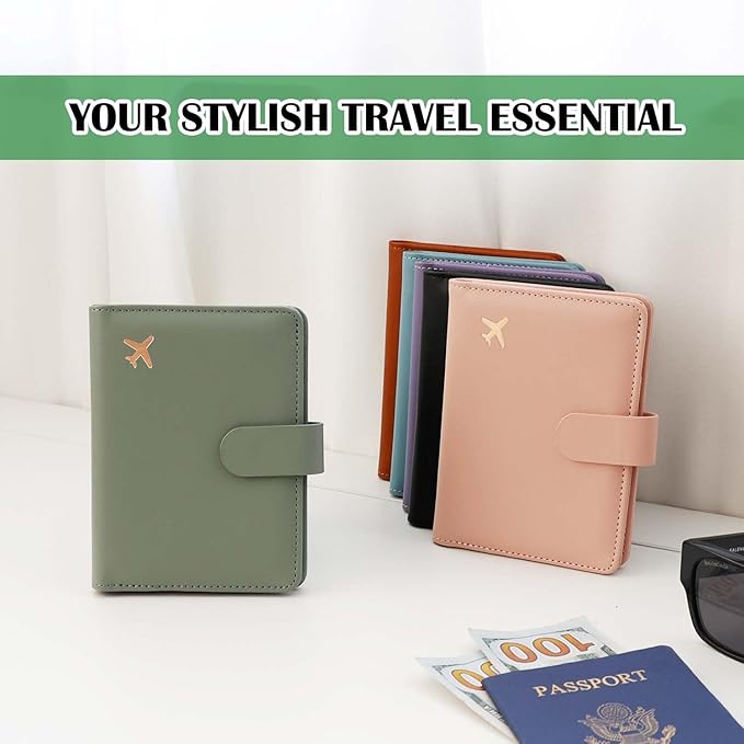 Melsbrinna Rfid Passport Holder for Travel women/Men Set Travel Suitcase Tag, Cute Passport Wallet Rfid Blocking Card Slots, Rfid Passport Cover/CaseTravel Wallet (A-mossgreen)