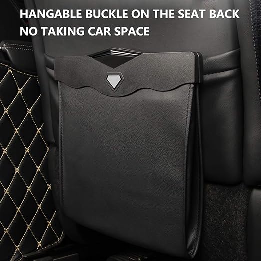 XSUPER Hanging Trash Bag with Smart LED, Magnetic Car Can, Waterproof PU Leather Garbage Can, Multipurpose Garbage Bag for Back Seat with 15 Disposable Bags, Black