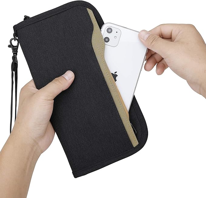 ZOPPEN Passport Holder Family RFID Passport Wallet, Passport Holder Women/Men, Travel Wallet Documents Organizer Zipper Case with Removable Wristlet Strap, Travel Essentials for Flying
