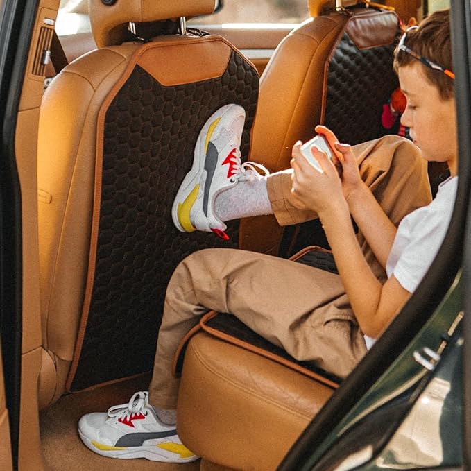 Owleys Set Car Seat Protector & Seat Back Protector Hexy One - Kick Mat Back Seat Protector Hexy - Waterproof & Non-Slip Car Seat Protector