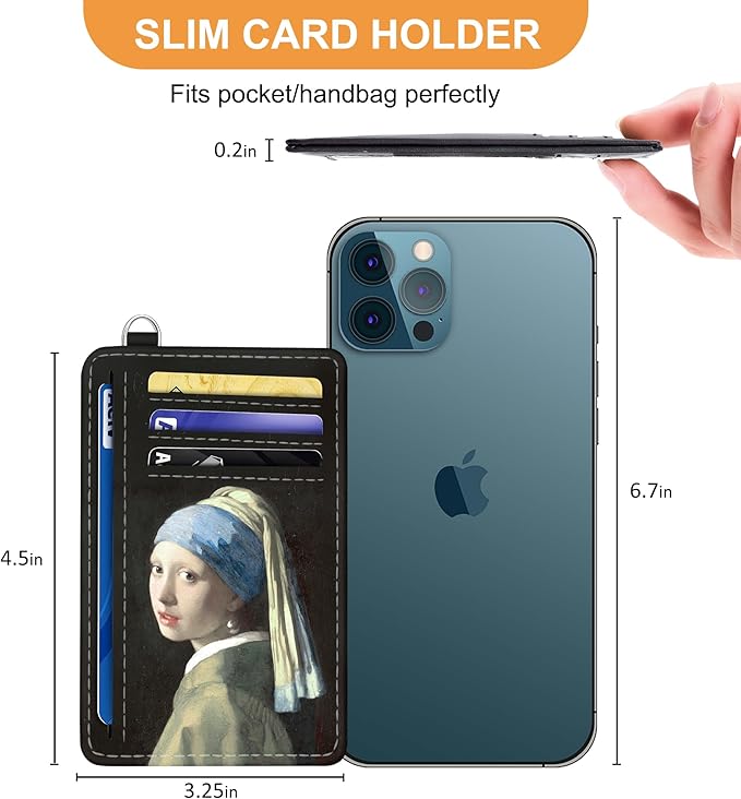 SEAVILIA Credit Card Holder for Women, Pearl Earring Girl RFID Wallet Women, Slim Minimalist Front Pocket Card Holder, Cute Thin Travel RFID Blocking Card Case, Small Wallets Woman Gifts Girls