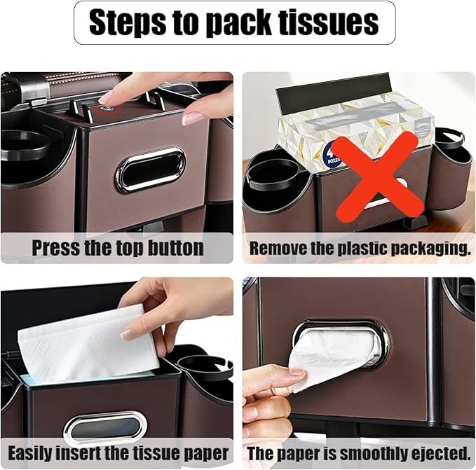 Back Seat Car Organizer,4 in 1 Multifunctional Car Back Seat Storage Box with Drink Cup Holder Tissue Box, for Hold Phone,Snacks, Drinks, Handbag-Black-2Packs