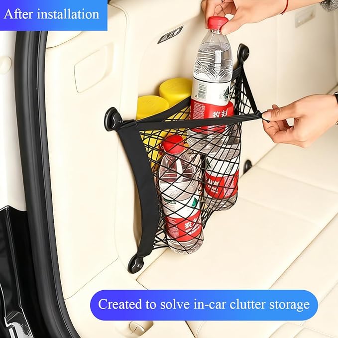 Car Cargo Nets, 2PCS 9.84" × 21.65" Adjustable Elastic Stretchable Vehicle Trunk Net Organizer with Mounting Screws, Mesh Auto Cargo Storage Pocket, Universal for SUV RV Truck