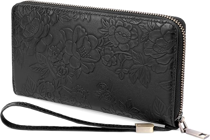 SENDEFN Women's Wallet RFID Blocking Leather Zip Around Wallet Large Capacity Long Purse Credit Card Holder with Wristlet