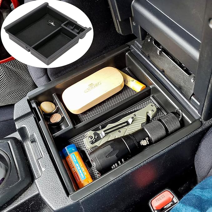 EDBETOS Center Console Accessory Organizer Compatible with Toyota Tacoma 2016-2019 2020 2021 2022 2023 ABS Material Armrest Box Insert Tray (Black Trim)