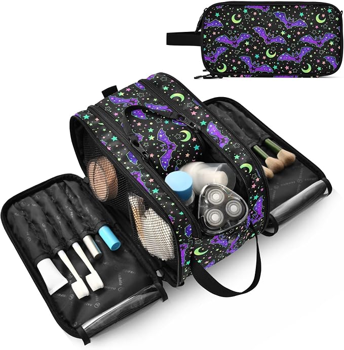 MNSRUU Magic Galaxy Bat Makeup Bag - Large Capacity Cosmetic Organizer, Portable Toiletry Bag for Travel Size