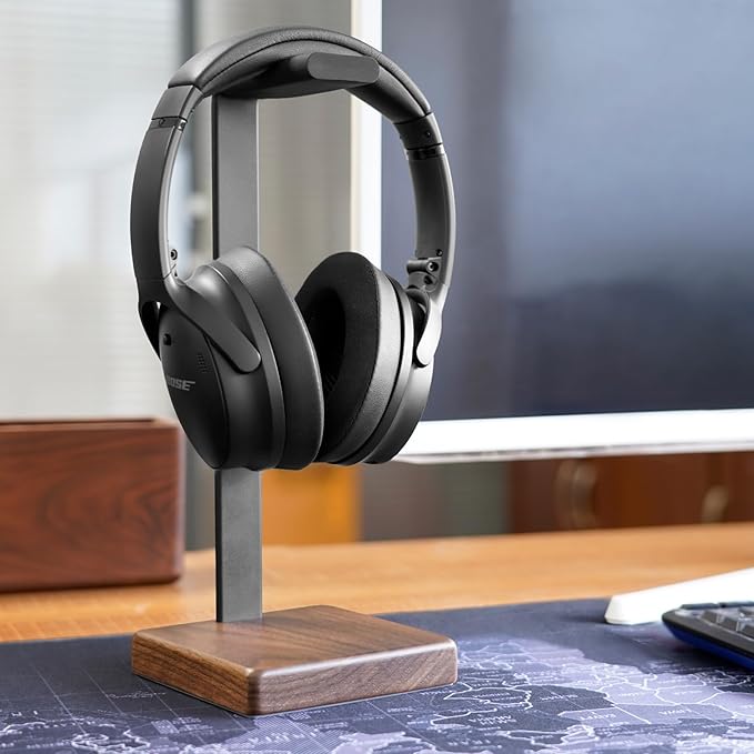 GEVO Headphone Stand for Desk - Wooden Headset Stand for Desk - Wooden Headphone Holder with Airpods Max and More(Square)