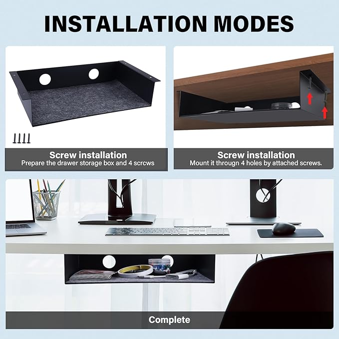 Under Desk Storage Shelf, Steel Under Desk Tray Mountable Add-On Shelf for Table Office Desk, Large (Pack of 1)