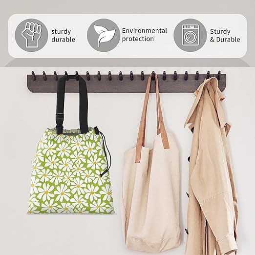 Car Trash Bag Large Hanging Can for Back of Seat, Cute Waterproof Car Garbage Bag for Vehicle, Travelling, Outdoor Cute Green White Flower