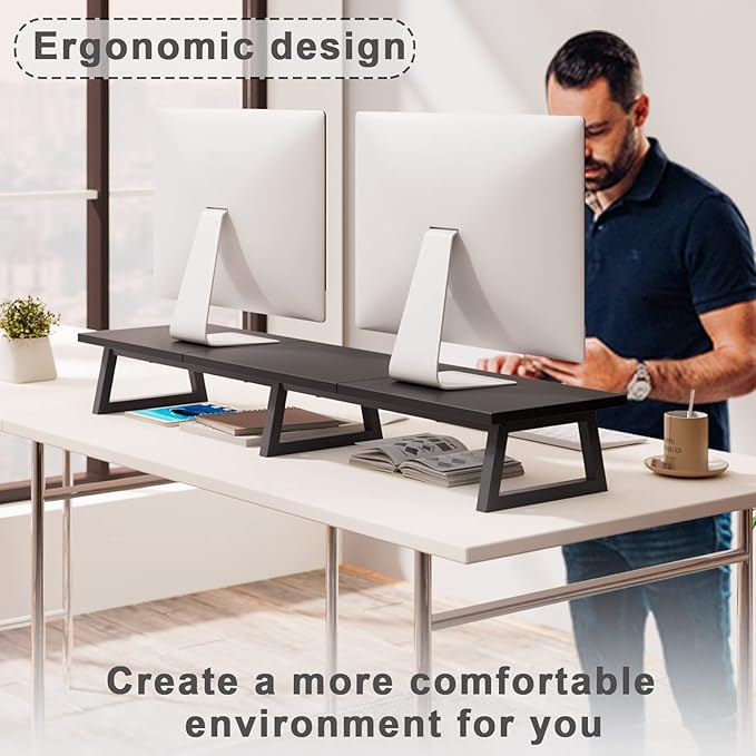 TEAMIX 42 inch+24 inch Monitor Stand Wood & Steel Desktop Riser for for Desktop Office Desk Organizers
