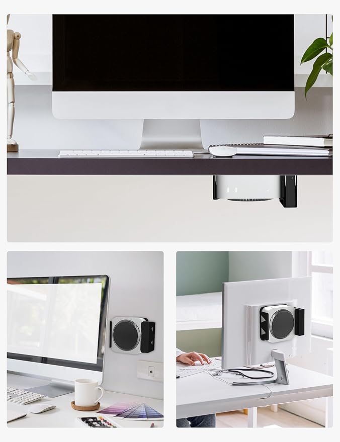 Under Desk Mount Stand for Mac mini M4/M4 Pro, with Side Compartment for External SSD,Carbon Steel Wall Mount, Metal Wall Mounted VESA Compatible with Mac-mini M4 Pro 2024 Stand(Black)