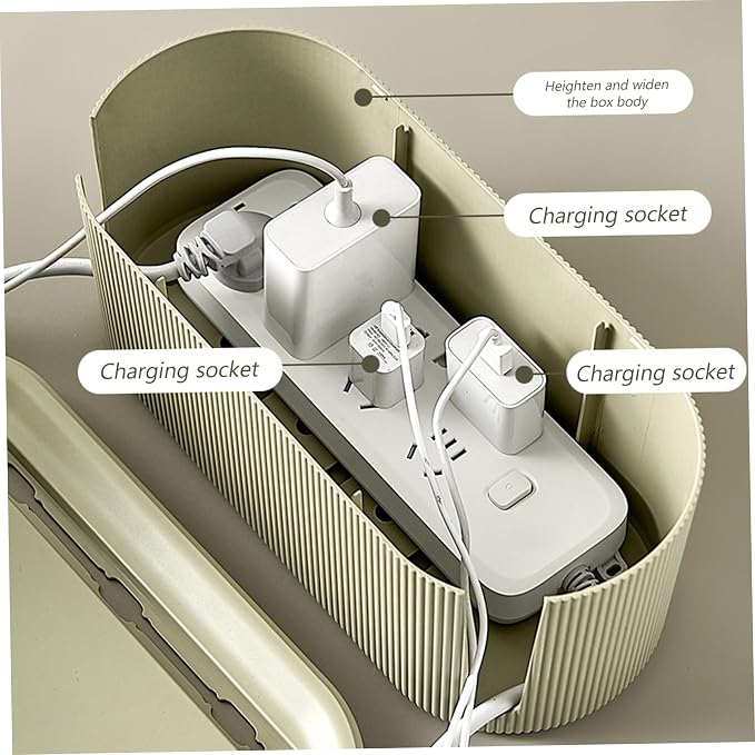 Cable Management Box with Lid & Slot Cord Management Box with Breathable Hole Non Slip Cable Organizer to Hide Cords and Power Strip for Home Office Desk TV Computer