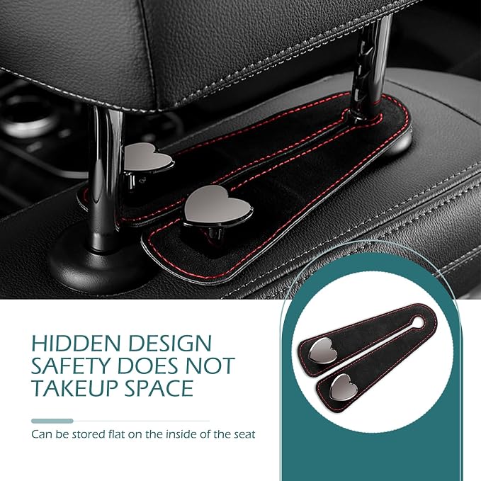 2 PCS Car Purse Hook, Cute Headrest Hooks, Seat Back Storage Holder, for Umbrellas Wallets Support, Multifunctiona Car Accessories (Black)