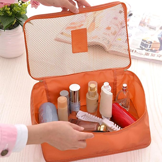 6 Set Packing Cubes for Travel Luggage Packing Bags Reusable Waterproof Suitcase Organizer Bags Set with Shoe Bag and Toiletry Bag (Orange)
