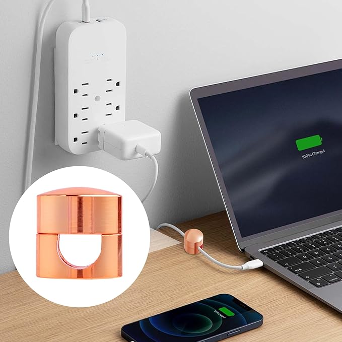 3 Sets Charger Holders for Cords, Adjustable Cable Anchor Holders, Adhesive Metal Cord Clips, Cable Management Wire Organizers for Desk, Office, Nightstand - Gold, Red Bronze, Rose Gold