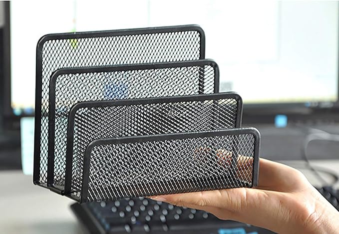 VANRA 2 Small Letter Sorters Desktop Envelopes Holder Organizer Metal Mesh with 3 Vertical Upright Compartments (2 Black)
