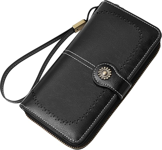 TFKGS Wallet for Women RFID Blocking Leather Large Capacity Card Holder Ladies Phone Clutch Travel Long Purse Wristlet | RFID Blocking, Leather, Large Capacity, Ladies, Travel