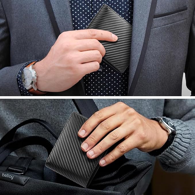 SENDEFN Slim Minimalist Men's Wallet RFID Blocking Leather Bifold Credit Card with 2 ID Window