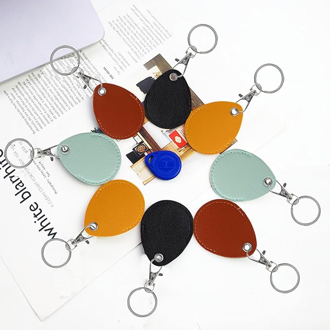 8 Pcs of Pu Leather Keychain Key Holder,Leather Key Fob,Fob Holder,4 Color Options,Small and Light,Easy To Carry,Widely Used in Key Id Key Card Id Card