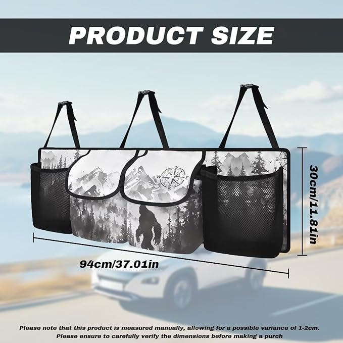 Bigfoot Compass Design Car Trunk Organizer and Storage,Backseat Hanging Organizer for SUV,Truck,Van Collapsible Cargo Storage Bag,Vehicle Accessories Decorate Machine Washable