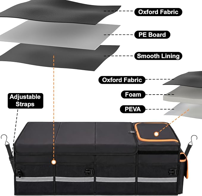 GDNasist Car Trunk Organizer and Storage with Lid & Removable Cooler Bag, Car Accessories 4 Removable Dividers for Custom Space, Collapsible Trunk Organizers Interior for SUV & Sedan, Extra Large