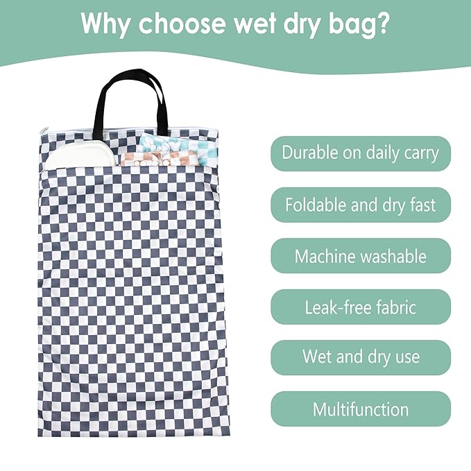 wegreeco Reusable Hanging Wet Dry Cloth Diaper Bag (Checkerboard Grey)