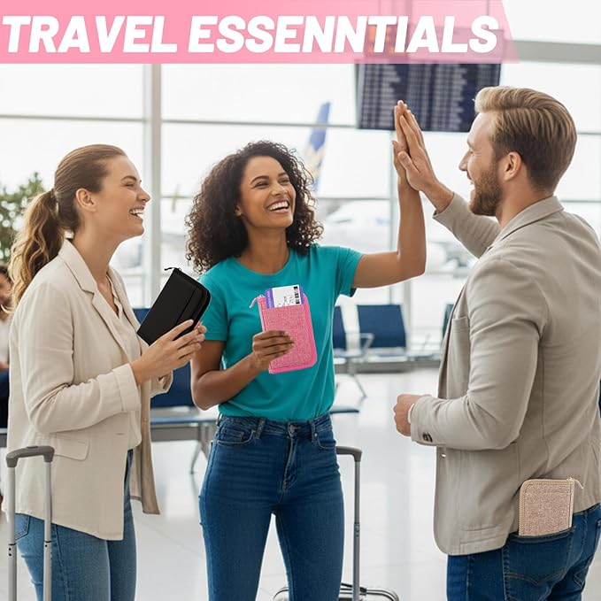 Passport Holder for Travel Essentials, RFID Blocking Protector Passport Wallets, Passport Document Organizer Case for Travel Must Have, Passport Book for Women, Couple, Family Cards, Tickets, ID, Cash