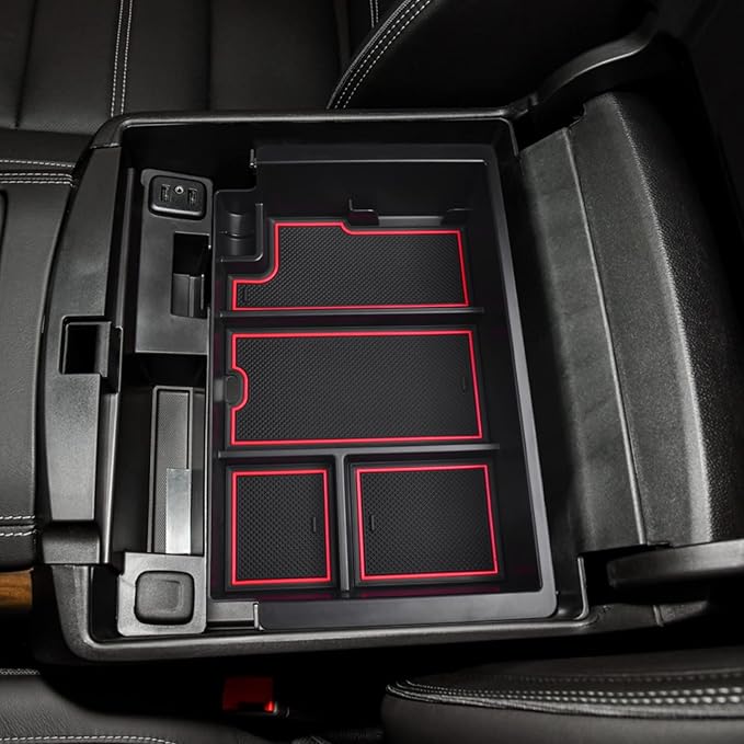 EDBETOS Center Console Organizer Tray Compatible with Chevy Silverado/GMC Sierra Accessories 2014-2018 and Chevy Tahoe Suburban/GMC Yukon 2015-2020 (Full Console w/Bucket Seats ONLY),Red