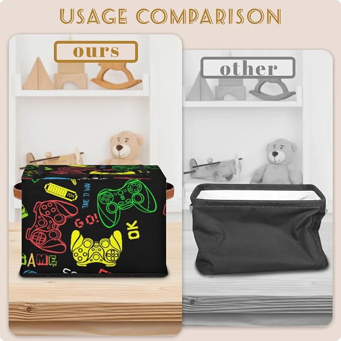 Game Controller Storage Bins With Zipper Lid, Collapsible Trunk Organizer, Car Organizers and Storage Bins with Lids, Decorative Storage Boxes with Handle, Home Storage Baskets for Organizing
