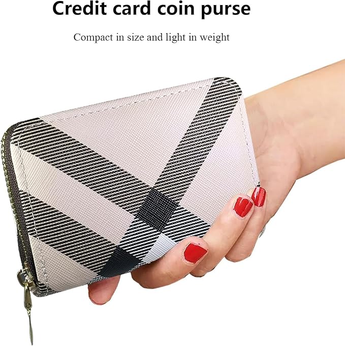 Ladies change card bag, zip storage bank card case, small portable 11 large capacity pouch, holds banknote change credit card(Striped white)